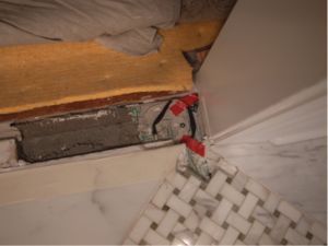 beware of work done on or near radiant heated floors, flooring, tile flooring, Here we can see the repairs to the wire