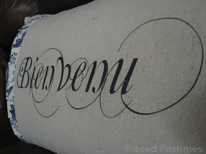 pleated dropcloth pillow tutorial, crafts, Scrolled Font Iron On Transfer