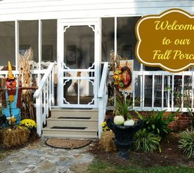 scarecrows on our fall porch, porches, seasonal holiday decor, wreaths, A scarecrow cornstalks from our garden and white pumpkins that we grew were used to decorate our entrance