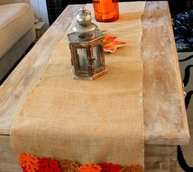 burlap fall leaves table runner, crafts, seasonal holiday decor, Great on your coffee table too