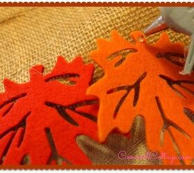 burlap fall leaves table runner, crafts, seasonal holiday decor, Glue each leave on with a dot of glue I did two rows with six across