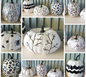 black and white oil sharpie pumpkins, crafts, seasonal holiday decor, DIY Hand Sketched Oil Sharpie Pumpkin designs