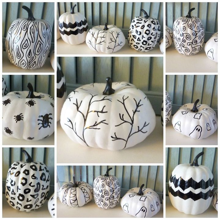 black and white oil sharpie pumpkins, crafts, seasonal holiday decor, DIY Hand Sketched Oil Sharpie Pumpkin designs