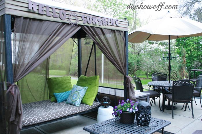 how to add curtains to an outdoor covered patio swing, outdoor living, reupholster, window treatments, Patio swing after