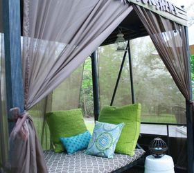 how to add curtains to an outdoor covered patio swing, outdoor living, reupholster, window treatments, also an outdoor daybed