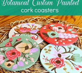 painting your own botanical look cork coasters, crafts, decoupage, painting, Made these botanical custom painted cork coasters while cooking dinner yep