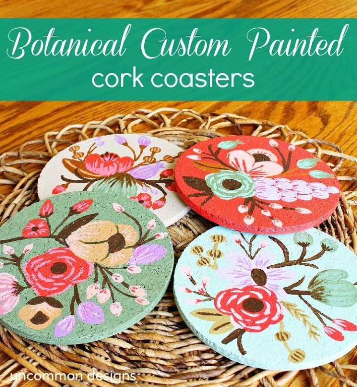 painting your own botanical look cork coasters, crafts, decoupage, painting, Made these botanical custom painted cork coasters while cooking dinner yep