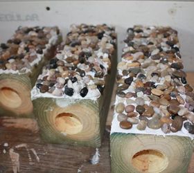 diy river stone pillar candles, crafts, One side done let them dry before doing another side