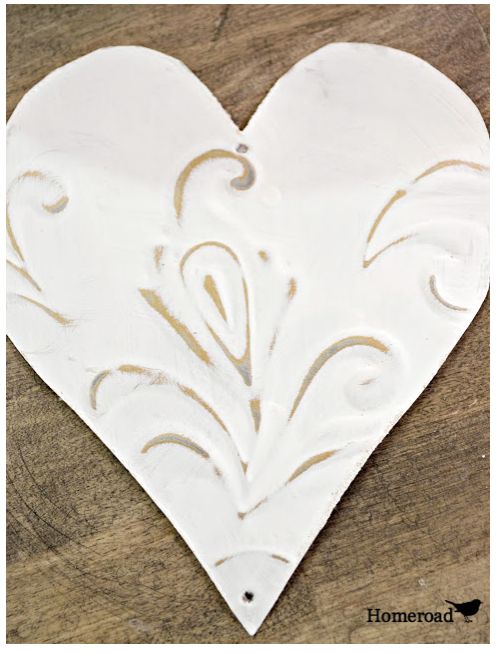 tin heart ornaments, seasonal holiday d cor, Using chalk paint I painted both sides sanded to bring out the embossing and then waxed for protection