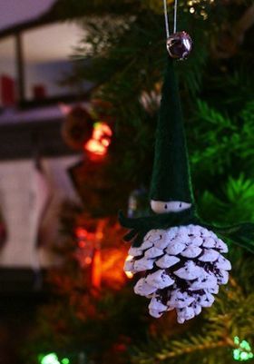 ornaments from nature pinecone elf, crafts, seasonal holiday decor, in white green or red
