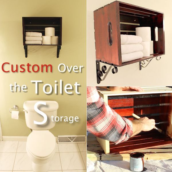 custom over the toilet storage solutions with pine crates, bathroom ideas, shelving ideas, storage ideas, woodworking projects, Create your own custom over the toilet storage solution great project for holiday bathroom makeover