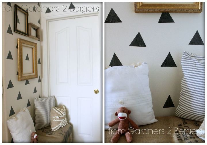 easy niche update diy triangle faux wallpaper, bedroom ideas, home decor, wall decor, Faux wallpaper made from chalkboard contact paper Easy and temporary