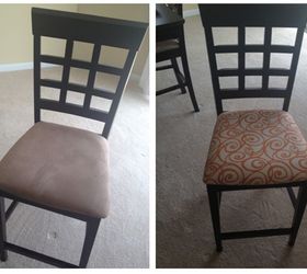 four new dining room chairs for less than 10 00 how to reupholster dining room, painted furniture, Dining Room Chairs Before After