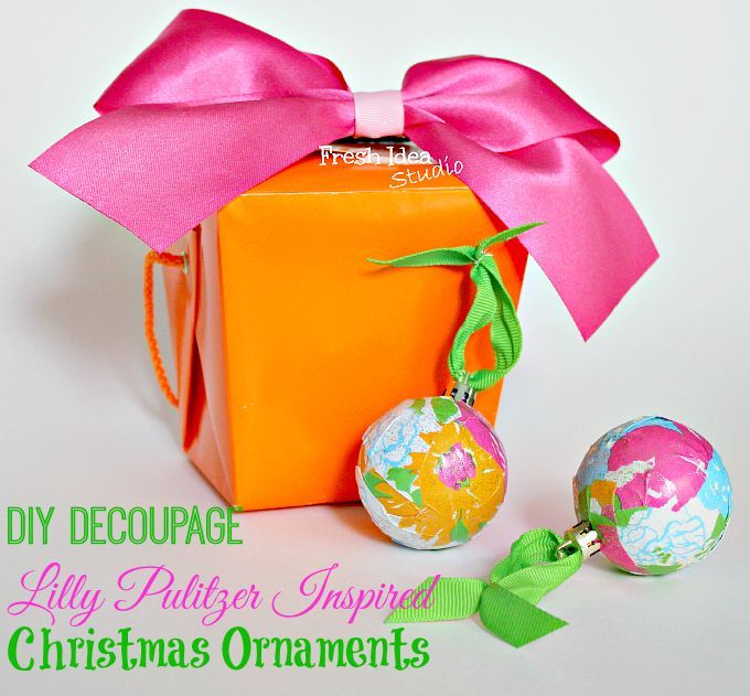 lilly pulitzer inspired christmas ornaments a lil diy decoupage glue, christmas decorations, crafts, decoupage, seasonal holiday decor, Use old wrapping paper for DIY Decoupage Christmas Ornaments
