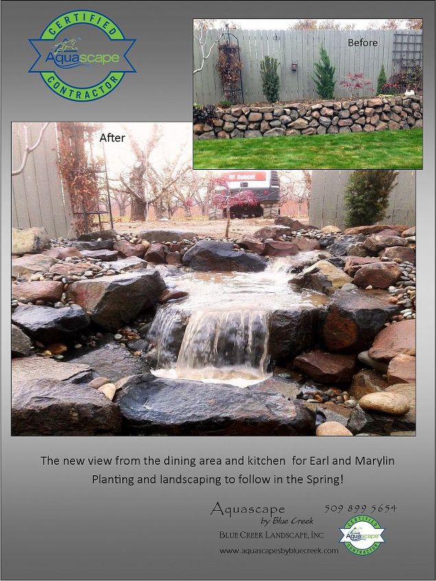 pondless waterfall addition to the backyard view, landscape, outdoor living, ponds water features, Before and after shots
