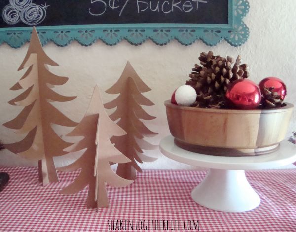 a mini holiday home tour, christmas decorations, seasonal holiday decor, Simple chipboard trees and a wooden bowl full of Christmas cheer