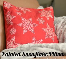 snowflake pillow, crafts, Finished screenprinted snowflaked pillow