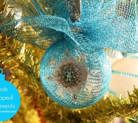 wrapped mesh ornaments, christmas decorations, crafts, seasonal holiday decor