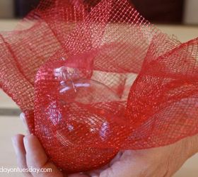 wrapped mesh ornaments, christmas decorations, crafts, seasonal holiday decor, 1 Cut a 12 x 12 piece of mesh of mesh tulle place glass ball in middle Cut a 4 inch piece of wire and twist it around base