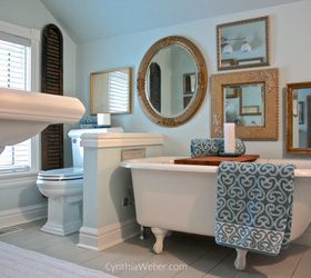 creating a vintage glam bathroom, bathroom ideas, home decor, home improvement, A wonderful vintage claw foot tub and my clients love of gilt mirrors framed the inspiration for this bathroom reno