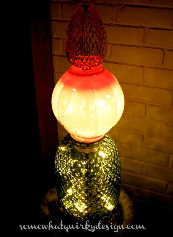 how about a glass globe christmas tree, christmas decorations, gardening, repurposing upcycling, seasonal holiday decor, I was able to light this one since it is semi protected from the weather and because the tree was right in front of the power source