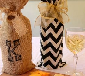 6 holiday gift wrap tips you ll want, crafts, seasonal holiday decor, Here are some Pottery Barn inspired wine bags I made from burlap and paint There s a step by step post you can view too They retail for 12 and I made them for under 1