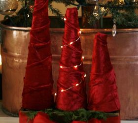 elegant velvet cone trees made from boxer shorts, christmas decorations, seasonal holiday decor, The finished trees start to finish 15 minutes