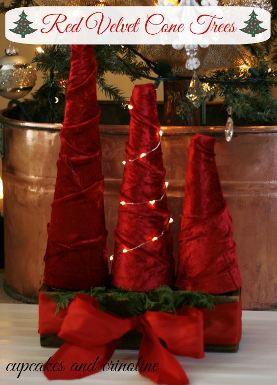 elegant velvet cone trees made from boxer shorts, christmas decorations, seasonal holiday decor, The finished trees start to finish 15 minutes