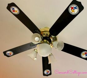 pittsburgh steelers football themed tv mancave, basement ideas, seasonal holiday decor, I painted the ceiling fan blades with Steeler s Logos by hand there s a how to post if want to do it too