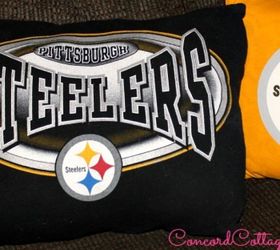 pittsburgh steelers football themed tv mancave, basement ideas, seasonal holiday decor, I made some pillows out of t shirts