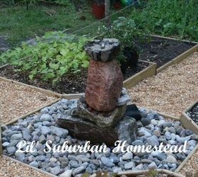 build your own raised colonial gardens, diy, gardening, how to, raised garden beds, woodworking projects, Our hand built fountain which I will be sharing about soon is the centerpiece of our garden The bees love it