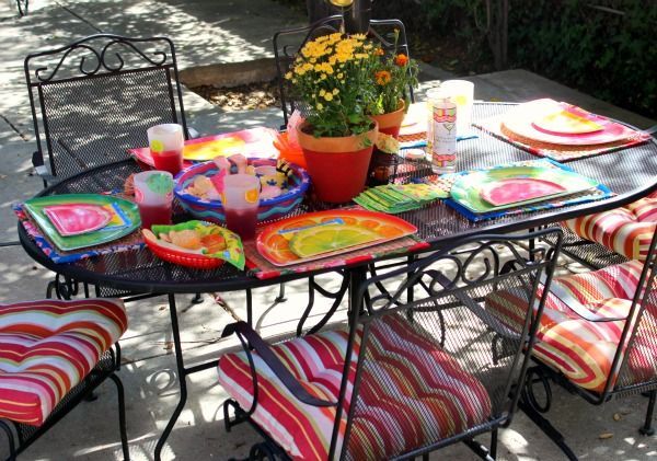 here s how we updated our backyard with lots of color on a budget, outdoor furniture, outdoor living, painted furniture