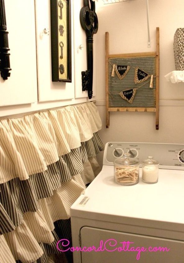 best of 2013 at concord cottage, home decor, We gave our Laundry Room a makeover with a ruffled drape wash board art and chicken wire chandelier