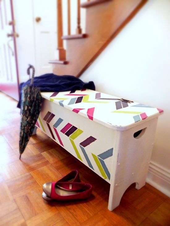 mad in crafts bestof2013, home decor, painted furniture, Herringbone Stenciled Bench
