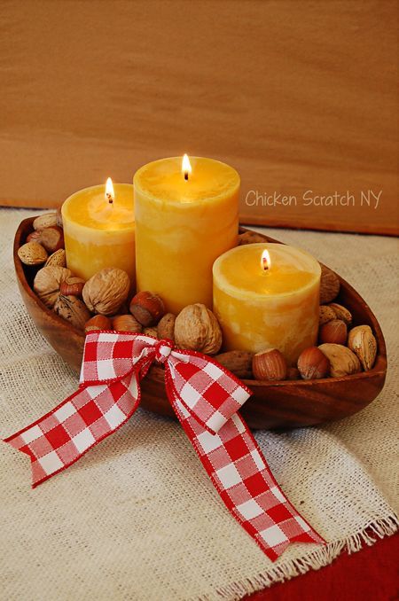 beeswax candle and mixed nut centerpiece, crafts
