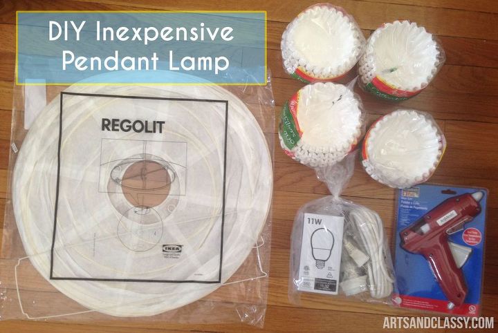 inexpensive diy pendant lamp tutorial, diy, home decor, how to, lighting, Now on to the Tutorial The supplies you will need 1 Paper Lantern I bought mine from Ikea but you can also find them here Coffee Filters Just over buy I think in one of the other posts I read the girl used 1200 1 cord with
