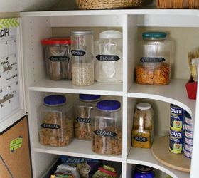 give your pantry a pop of pretty in one hour or less, cleaning tips, closet, After you give the shelves a good wipe down start by adding in your dry goods Clear containers upcycled and labeled make for an easy attractive way to make it look nice and keep it that way