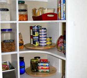 give your pantry a pop of pretty in one hour or less, cleaning tips, closet, Use a lazy susan for easy access to hard to reach areas Think if you have any in your home you can move the the pantry to better utilize
