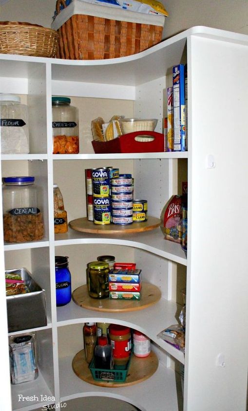 give your pantry a pop of pretty in one hour or less, cleaning tips, closet, Use a lazy susan for easy access to hard to reach areas Think if you have any in your home you can move the the pantry to better utilize