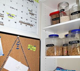 give your pantry a pop of pretty in one hour or less, cleaning tips, closet, The cork wall and dry erase calendar make the pantry into a family command center to keep us organized and on time