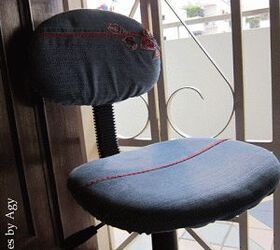 reupholstering a chair using old jeans, painted furniture, repurposing upcycling, The revamped chair