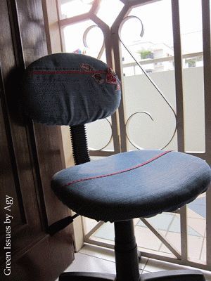 reupholstering a chair using old jeans, painted furniture, repurposing upcycling, The revamped chair