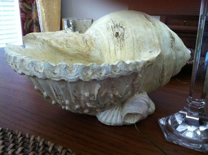 sea shell centerpiece, crafts, home decor, This is how they started I had two and stacked them I did not take pictures along the way because I didn t know where I was going with this