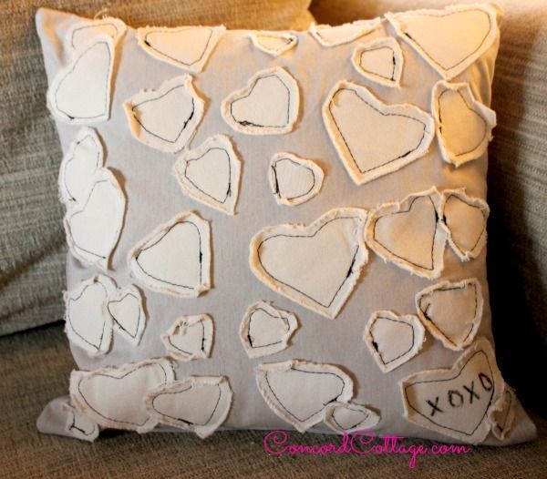 anthropologie inspired heart pillow, crafts, seasonal holiday decor, Lots of hearts but the neutral colors can be used in your home all year long