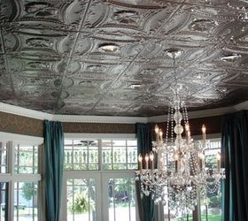 how to cover ugly popcorn ceilings or drywall, A beautiful tin ceiling installation