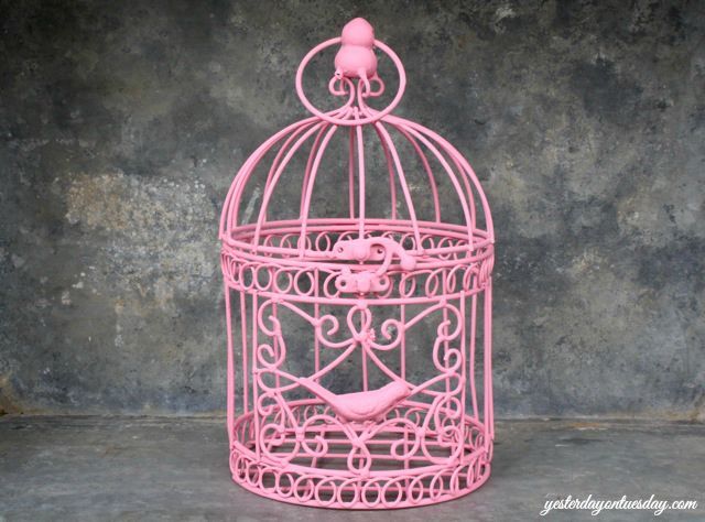 spring bird cage with michaels and hometalk mpinterestparty, chalkboard paint, crafts, home decor, painting, Paint the bird cage pink
