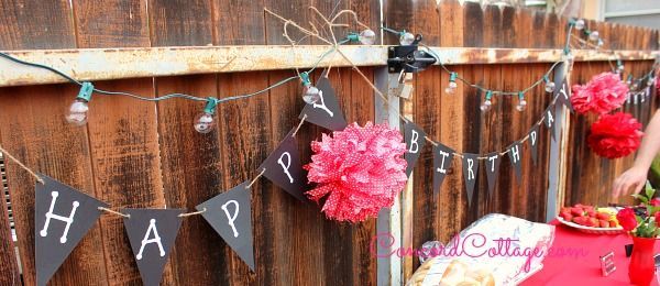 red chalkboard birthday party, outdoor living