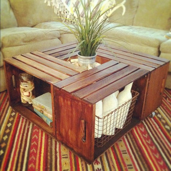 coffee table from crates, diy, how to, painted furniture, repurposing upcycling, rustic furniture, woodworking projects, The finished table