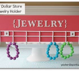 7 smart dollar store organizing solutions springcleaning, crafts, organizing, Wire Rack to Jewelry Holder1 Grab a wire rack from the dollar store a piece of scrap wood mine is 5 x 18 x 1 3 4 some acrylic paint and letter stickers 2 Paint screw on rack and add stickers