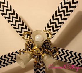 ceiling fan makeover with black white chevron, repurposing upcycling, reupholster, Love the way it turned out